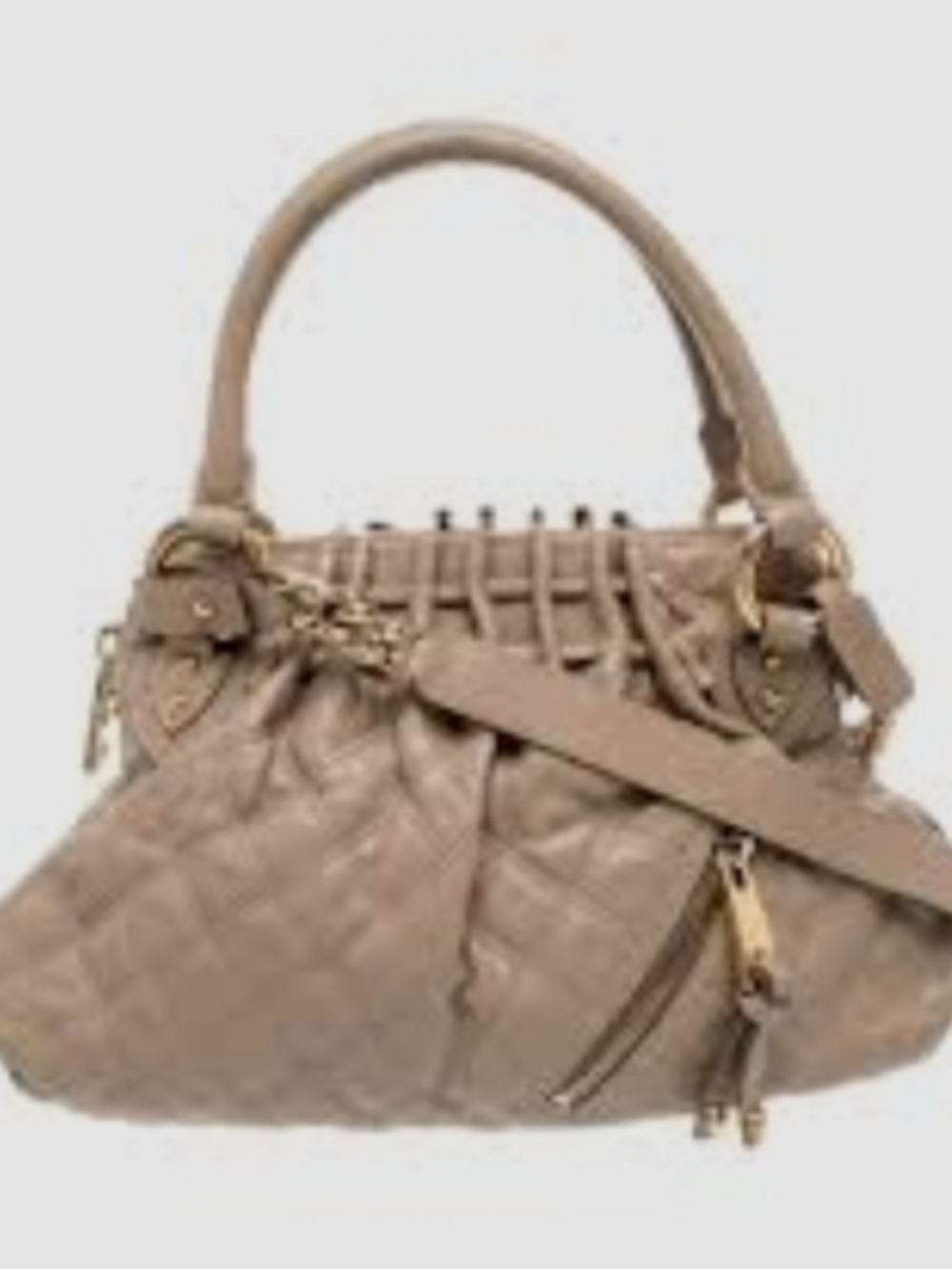 Marc Jacobs 2 Way Taupe Quilted Shoulder Satchel with Gold Hardware